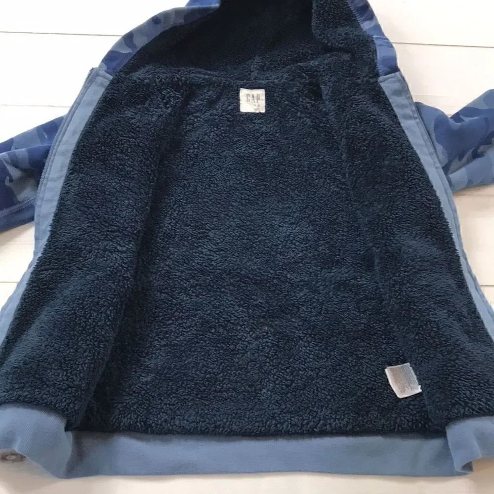 Gap Kids Blue Camo Sherpa Lined Full Zip Hoodie